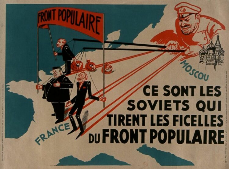 Affiche de propagande antisémite et anti-Front populaire, qui illustre bien la rhétorique du "judéo-bolchevisme".