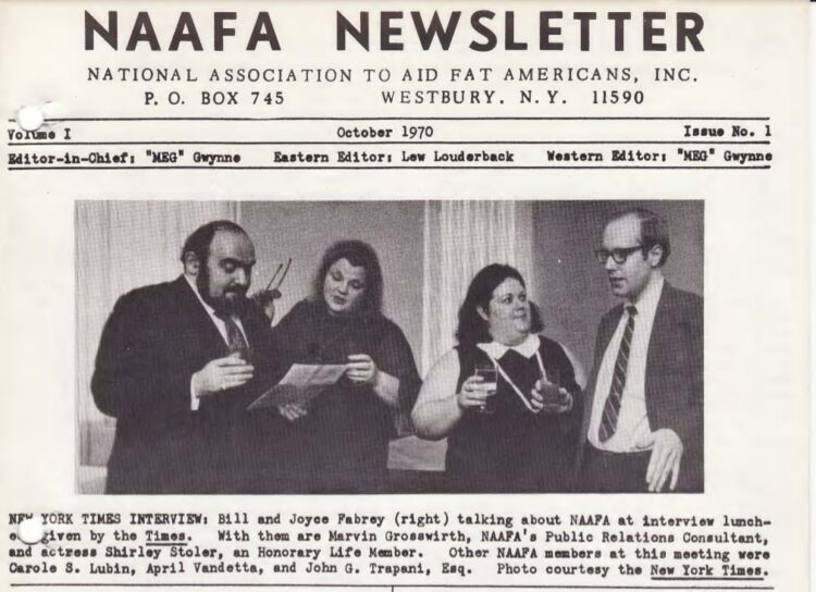 Extrait de la newsletter d'octobre 1970 de l'association NAAFA.