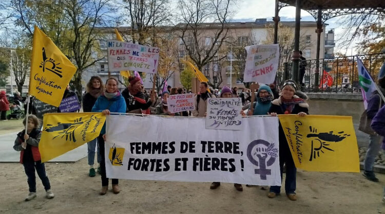 Une manifestation de paysannes dans l'Ain à l'occasion du 25 novembre 2024. 