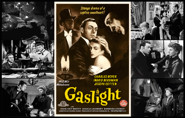 Collage photo de scènes issues du film "Gaslight", sorti en 1944 avec Ingrid Bergman, et d'où nous vient l'origine de ce terme.