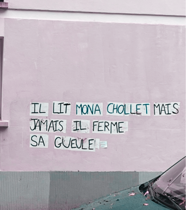 Collage dans les rues de Brest en 2024, dénonçant l'écart entre les postures et les actes dans les milieux militants. © Lisbeth